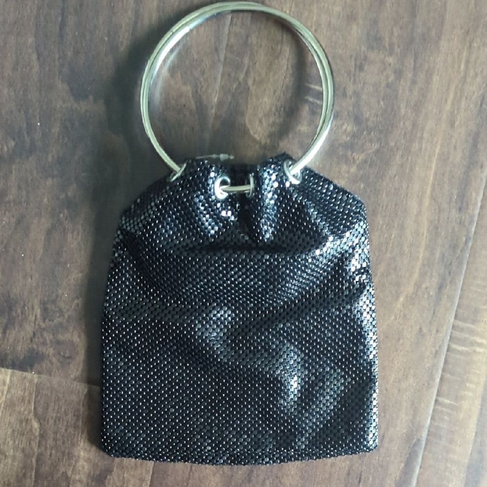 NWT Black Metal Mesh Wristlet with Silver Tone Metal Handle